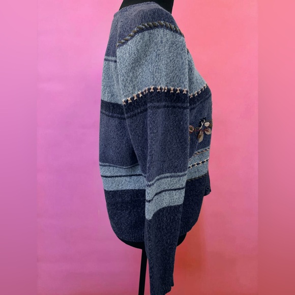 Vintage 90’s Blue Leaf Embroidered Cottagecore Cardigan - Picture 6 of 9